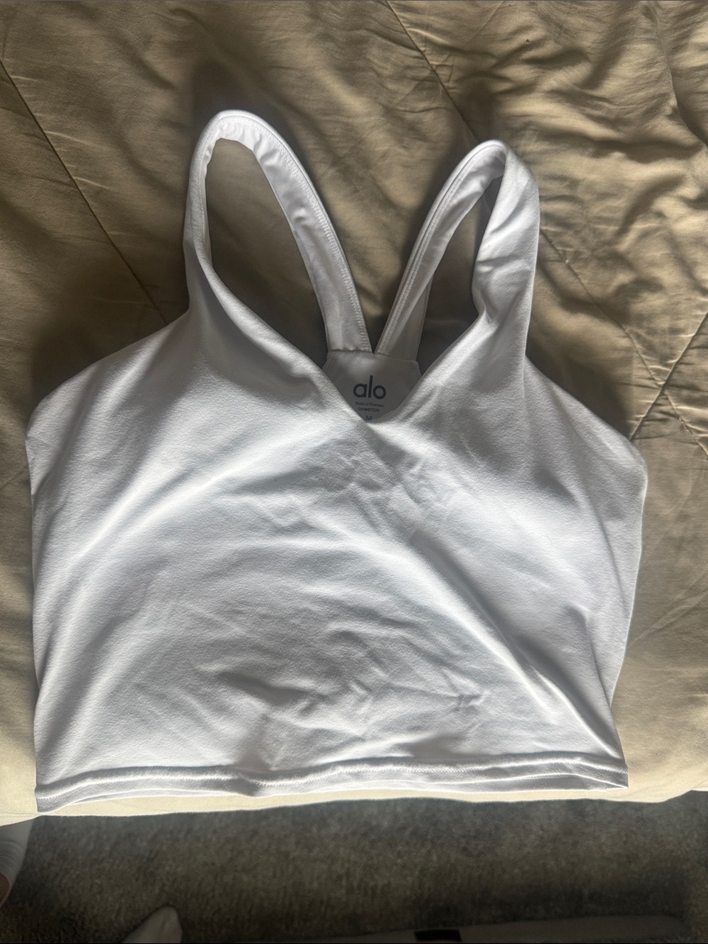 ALO Yoga White V-Neck Support Crop Sports Bra